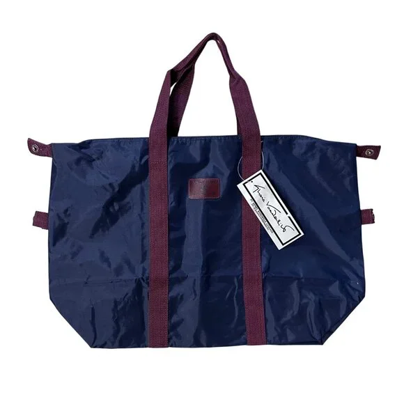 Vintage Travel Duffle Bag Luggage Gloria Vanderbilt Navy Burgundy 1980s Nylon - Picture 2 of 12